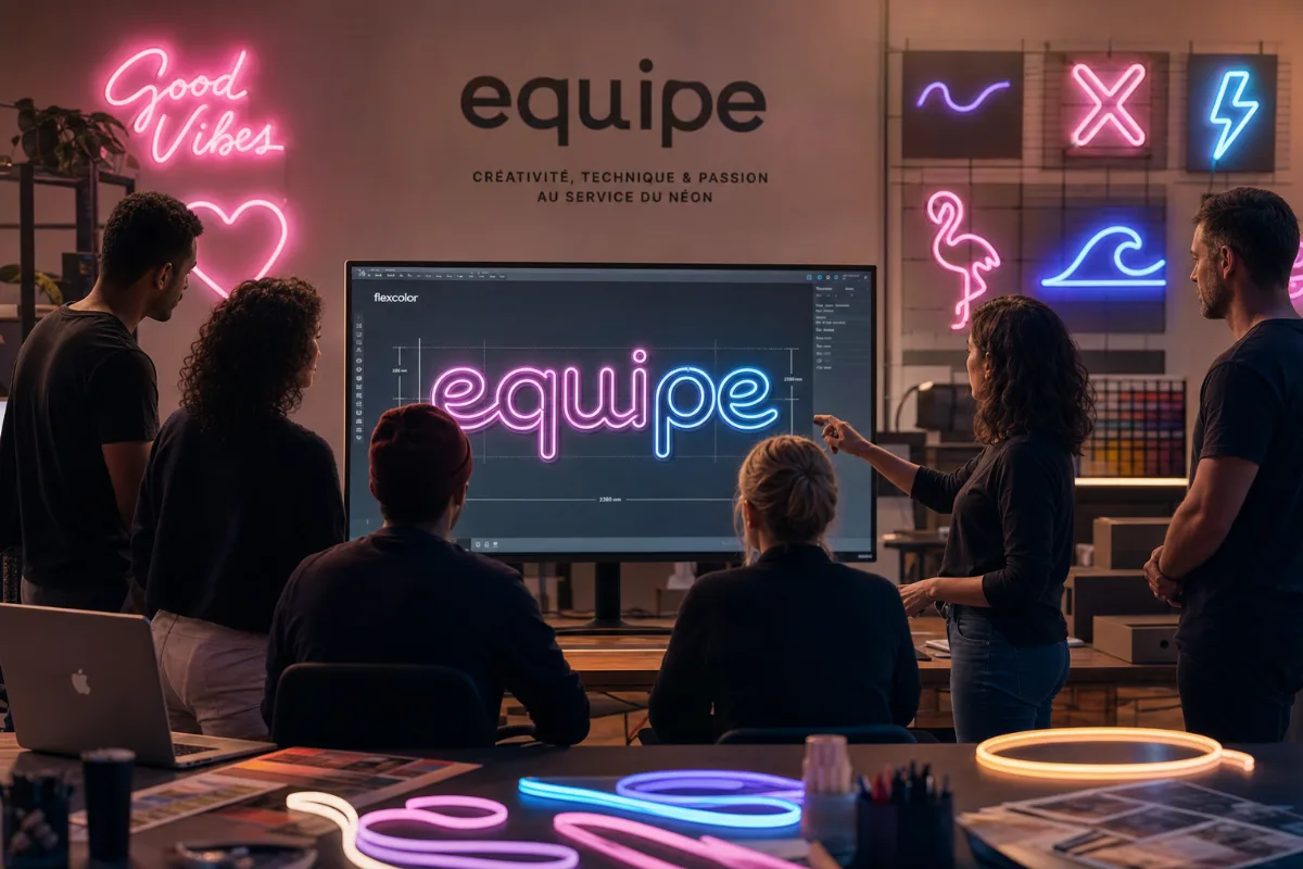 Équipe créative Flexcolor — design et fabrication de néons sur mesure