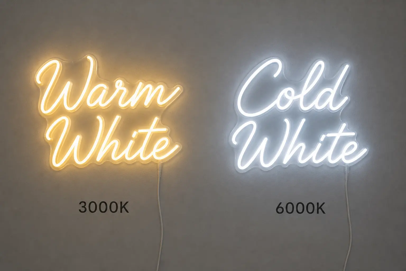 Comparaison néon blanc chaud et blanc froid côte à côte