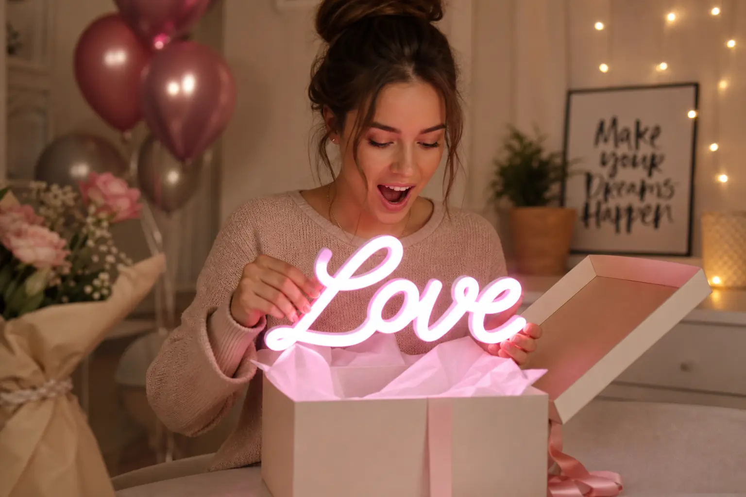 Néon personnalisé Love emballé cadeau, idée cadeau lumineux original