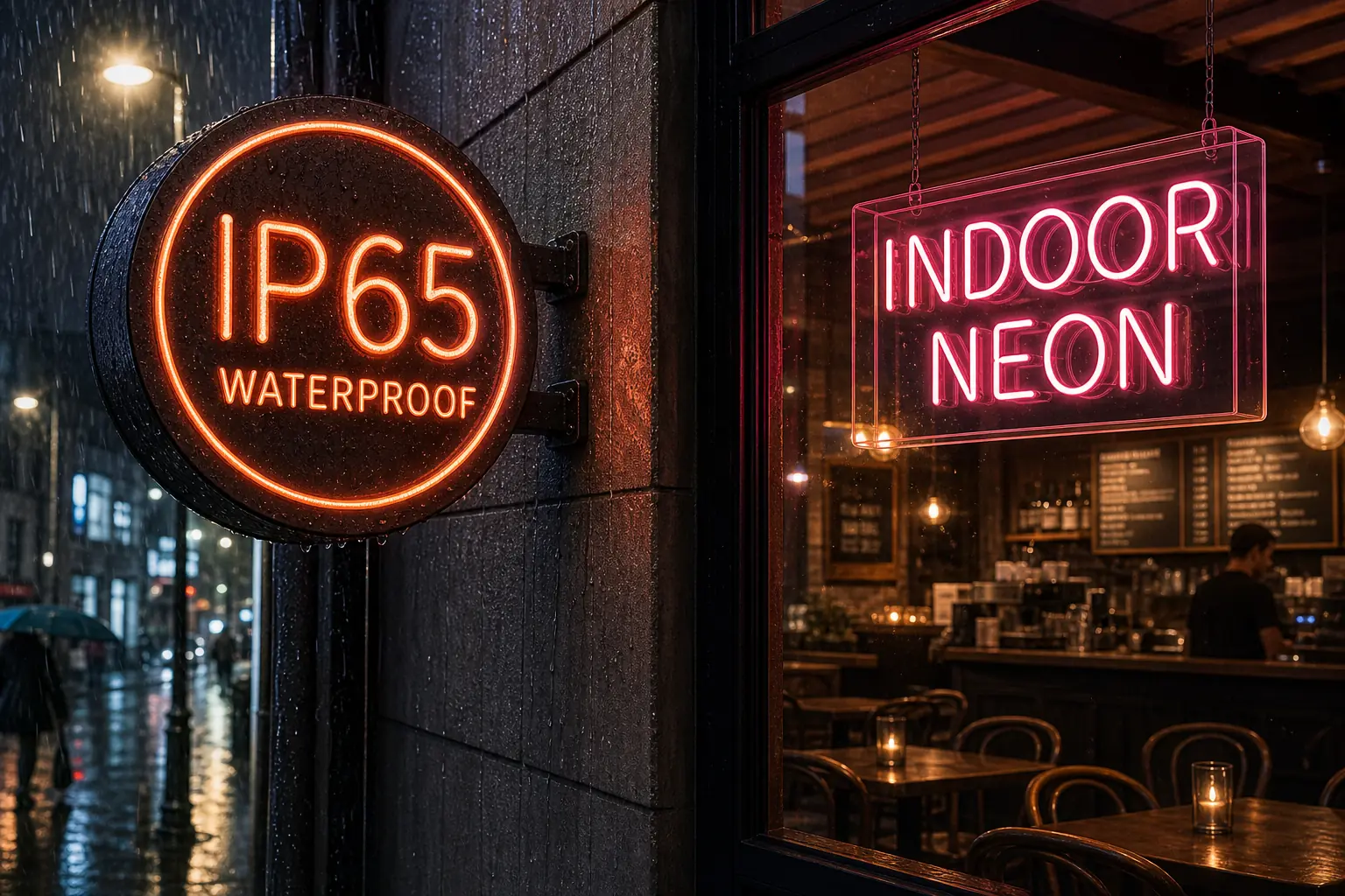 Néon étanche IP65 fixé sur façade versus néon standard intérieur